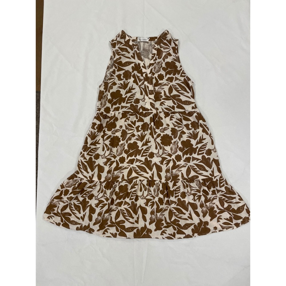 Carve Designs Nellie Linen Mini Dress Rum Brown Floral Tiered w/ Pockets S - Picture 8 of 9